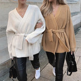 V Neck Knitted Oversized Long Sleeve Women Cardigan 2021 Autumn Winter Casual Women's Cardigans