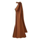 Fongt Women's Explosive Silk And Tedish Texture With Hanging Neck Dress