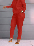 Autumn Streetwear Solid Long Pants Suit Women Loose Patchwork Pockets Pants Outfit Femme Casual Long Sleeve Tops 2PCS