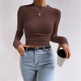Fongt Spring And Summer Repair With Long-Sleeved Lattice Rounded Women's Folding Top.