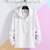 Thin Jacket Men Hooded Quick-drying Sunscreen Coat Male Lightweight Fabrics Outdoor Windbreaker Travel Clothing White