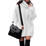 Fongt And Winter New Women's High Collar Medium Long Knit Jumper Long Sleeve Dress Sweater Women's