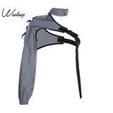 Streetwear Reflective Jacket Women Halter Buckle Patchwork Jackets 2019 Fashion Cropped One Shoulder