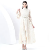 Fongt New High-End Heavy Industry Mesh Splicing Embroidery To Collect Thin French Elegant Lantern Sleeve Dress