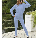 Autumn and Winter Knitted Two-piece Casual Fried Dough Twist Pullover Set Long Sleeve Top Thick Sweaters Women