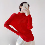 Fongt Wrinkled Women's Cul-De-Scress T-Shirt Blouse Femininity Half-High Collar Design Sense Fashion Hit-And-Dial Shirt