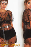 Women Swimwear Beachwear Beach Wear Black Mesh See-through Shirt Short Sleeve Blouse Round