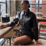 Burgundy Pu Leather Jacket And Mini Skirt-Outfit