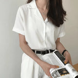 Short Sleeve V Neck Casual Office Lady White