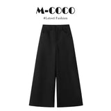 Fongt High-Grade Black Knitted Cardigan Doll Collar Bottom Shirt Jersey Trousers Three-Piece Set