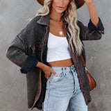 Patchwork Leopard Print Women Imitate Denim Coat Casual Loose Femme Long Sleeve Single Breasted Jacket Loose Lapel