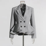 Fongt Style Temperament Elegant Small Suit 2024 Autumn New Fashion V Collar Splicing Lotus Leaf Design Coat Female-Outfit