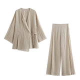 Fongt Women's 2025 Summer New Chinese Elegant Vintage V-Necked Pants Set