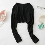 women's knitted cardigan knit long sleeve thin shawl solid super cropped cardigans femme-Outfit