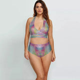 2025 New Swimsuit Women's Swimsuit Solid Color Bare Back Three-Piece Bikini Print Sexy Lady