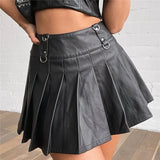 Sexy Summer Party Bodycon Leather Skirts Summer Solid PU High Waist Zipper Pleated Mini Skirt Street Club Bottoms