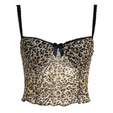 Girl Wind Leopard Print Sexy Net Sling Female Bow Tie Lace Splicing Agaric Edge Pure Desire Vest-Outfit