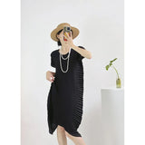 Fongt Folded High-End High-End Summer Loose Short-Sleeved Big Brand Age Reduction Medium-Long Design Dress