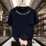 Fongt Cotton Without Gender Short-Sleeved T-Shirt Men's Casual Half-Sleeved Neck Print Round Collar Top