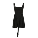 Romantic Atmosphere, Pure Color, Sexy, Bare Back, Stitching, Square Collar, Waist A, Short Dress.-Outfit