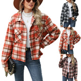 New Lapel Plaid Button Loose Long-Sleeved Woolen Coat-Outfit
