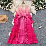Fongt Strap Long Three-Home Folded Coat Female Fashionable Gradient Wood Ear Pressure Skirt