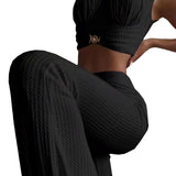 Fongt Suit Women Feel Low-Neck Short Top With High-Waisted Flared Trousers Fashion Two Sets