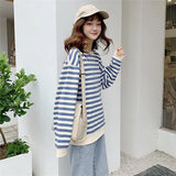 new cotton Oversize Hoodies Women O-Neck stripe Leisure Simple Korean Pullovers femme Kpop black thin Sweatshirts