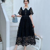 Fongt Dress Women's New Sweet Collar Collar Buckle Repair Medium Long Lace Temperament High-Sense Skirt