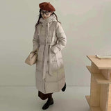 Advanced Feeling Cold Resistance Long Down Jacket Female 2024 Winter Thickened Door Skirt Three Buckle Over The Knee White Duck Velvet Bundle Waist Coat-Outfit