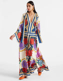 Fongt Women's New Summer Printing Seven-Sleeve Collar Dress