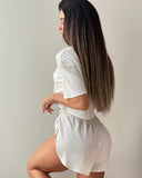 Fongt Women's Spring Summer Fashion Short Collar T-Shirt Blouse Shorts Two Sets Of Women