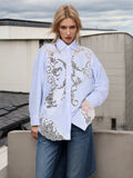 Fongt Spring New Fashion Temperament Lapel Lace Hollow Splicing Design Sense Loose Show Thin Long-Sleeved Shirt Female-Outfit