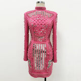 Fongt 2025 New Fashion Heavy Industry Diamond Nail Pearl Relide Relentight Dress Small Dress