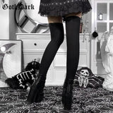 Dark Emo Skull Printed Mall Gothic Women Black Long Socks Grunge Punk Aesthetic Streetwear Harajuku Halloween Alt