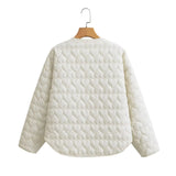 Heart-Shaped Quilted Round-Collar Pure Color Cotton Coat In Spring-Outfit