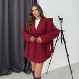 Fongt Autumn New Solid Color Big Collar Loose Collar Belt Short Suit Jacket