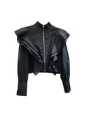Women O-neck Ruffle Patchwork Decoration Zipper Design Chiffon Blouses Long Sleeve Short Coat Elegant Shirt Casual Baggy