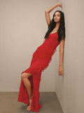 Chiffon Maxi Dresses for Women 2023 Backlesss Split Sexy Porm Dress Red Long Summer Wedding Party Dress Elegant