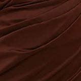 Satin Dress Off Shoulder Ruched Cut out Side Split Anti-Slip Invisible Zipper Midi Dress Women Asymmetrical Sexy