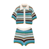 Fongt 2025 New Crochet POLO Shirt Knitted Knitted Blouse Shorts Set B62049