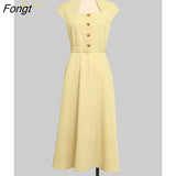 Han Queen 2022 Women's Dresses Sleeveless A-Line Summer Vestidos Vintage Elegant Simple Series Casual Slim Office Party