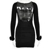 Autumn and Winter Dresses Sexy Long Sleeves Round Neck Spliced Backpack Hip Skirt Short Skirt Club Clothing Vestidos-Outfit