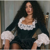 Black Long Sleeve Lace Flare Mini Dress-Outfit