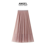 Fongt Industry Nail Pearl Dress Women's Half-Dress Dress 2025 Spring And Autumn Mid-Autumn Long Dress Net Yarn Dress 100Folded Dress 8581
