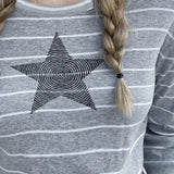 Striped Five-Pointed Star Leisure T-Shirt Women's Autumn Daily Simple Commuter Star Hit Color Long-Sleeved Blouse-Outfit
