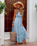 Fongt New Women's Dress Wish Sexy Deep V Sleeveless Chiffon Dress Splicing Mid-Long