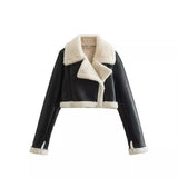 Fongt 2024 Winter Season New Women's Lapel Fur Integrated Grab Velvet Double-Sided Short Jacket Coat-Outfit