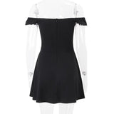 Black Off-shoulder Deep Neck Mini Dress-Outfit