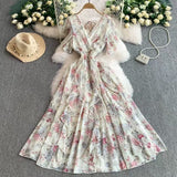 Fongt Crumlore Spun Dress Summer New Waists Thin Temperament Orange Trussed French Retro Punut Fairy Dress